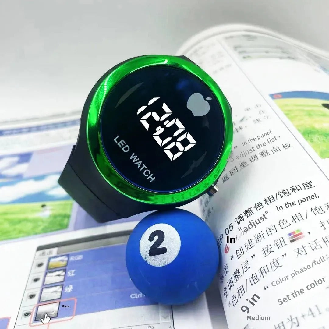 New LED Backlit Button Electronic Watch Outdoor Sports Fashion Electroplated Couple Youthful Wristwatch Night Glow Plastic Lens