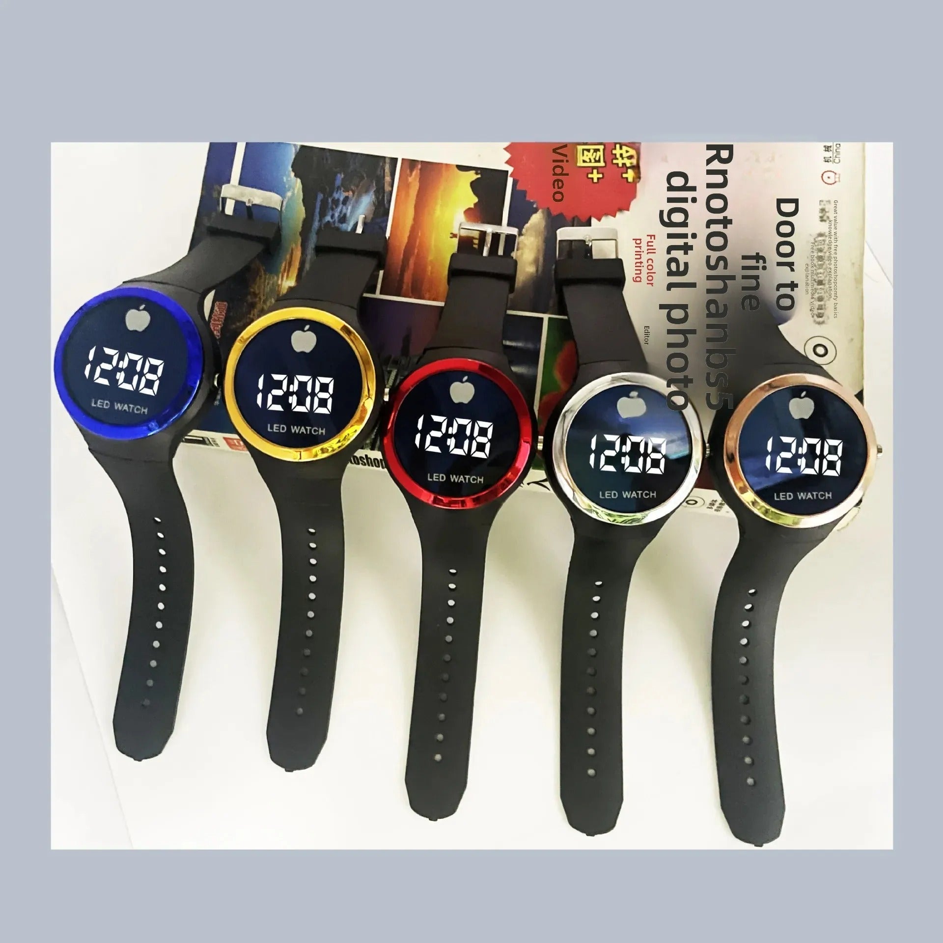 New LED Backlit Button Electronic Watch Outdoor Sports Fashion Electroplated Couple Youthful Wristwatch Night Glow Plastic Lens