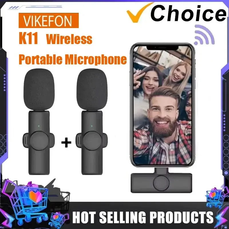 K11 Wireless Lavalier Microphone Professional for iPhone iPad Laptop Android Live Gaming Video Recording Interview Business