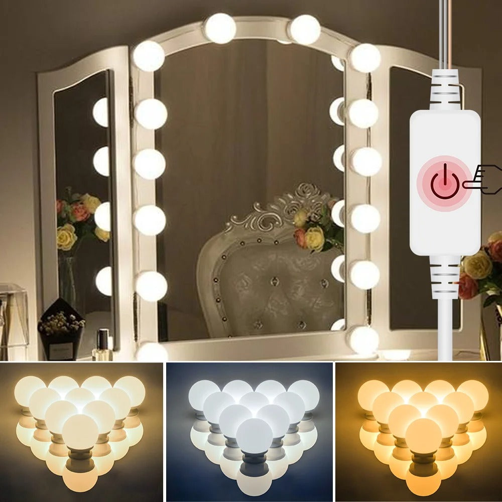 Makeup Vanity Mirror Light Stick On Professional Adjustable 3 Colors LED USB Bulbs String Stepless Dimmable Lamp