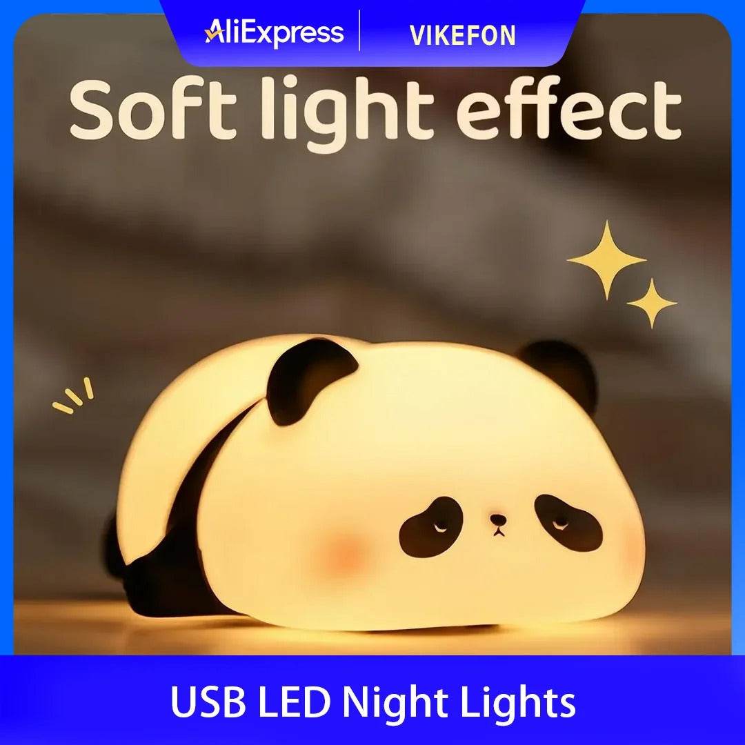 LED Night Lights Cute Sheep Panda Rabbit Silicone Lamp USB Rechargeable Timing Bedside Decor Kids Baby nightlight Birthday Gift