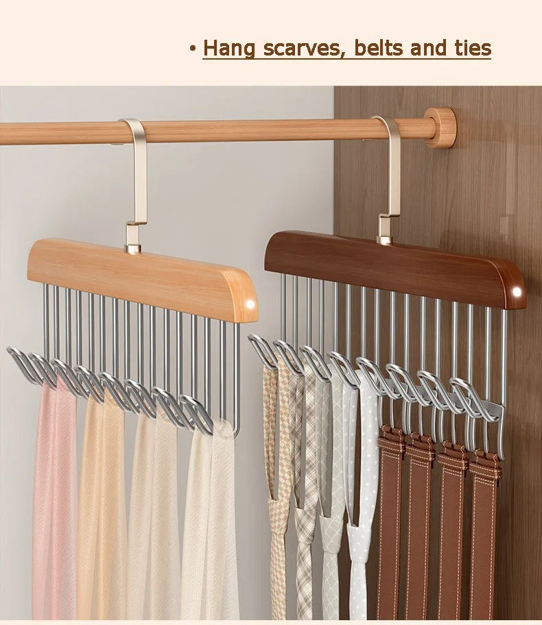 1/3/5PCS 8 Hooks Multi-function Wood Caps Belts Hanger High Quality Strong Wooden Storage Rack Tie Hanging No Trace Drying Rack