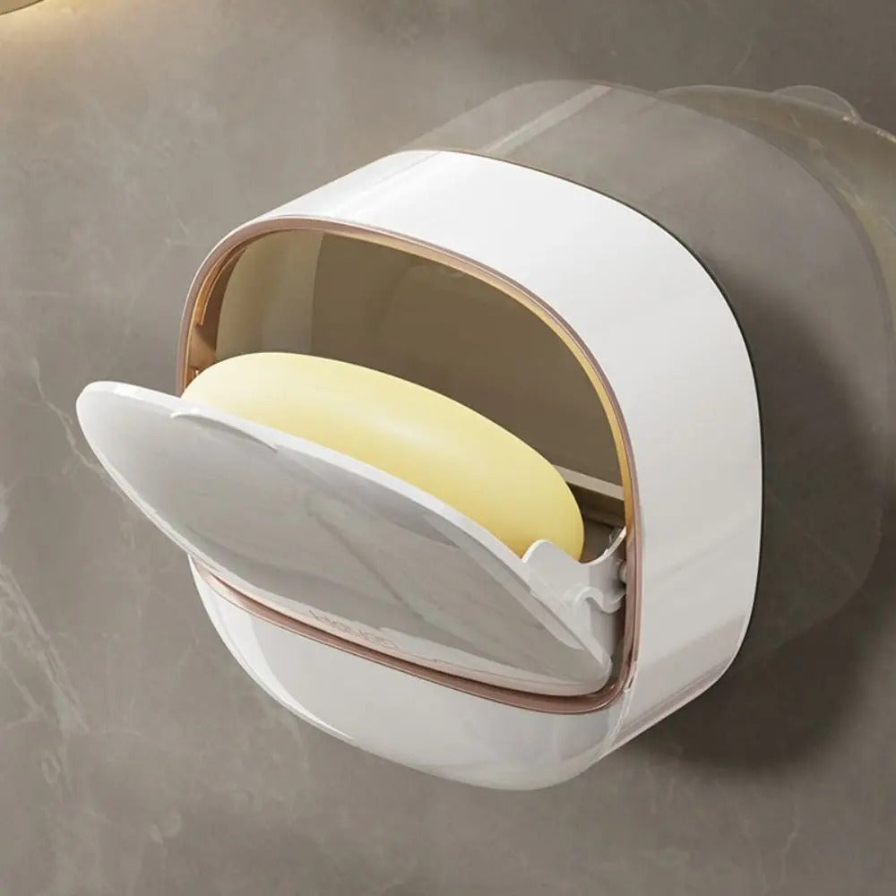 Fashion with Drainage Box Soap Dish Punch-Free Flip Bathroom Drain Soap Box Wall Mounted Waterproof Soap Holder