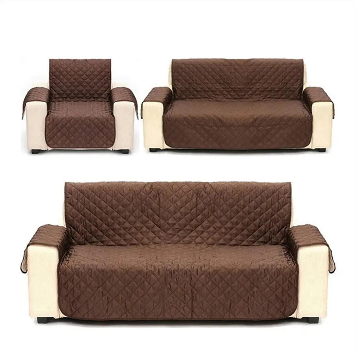 (Double SofaR COVER) EVERSIBLE WASHABLE COUCH Sofa COAT COVER - Brown