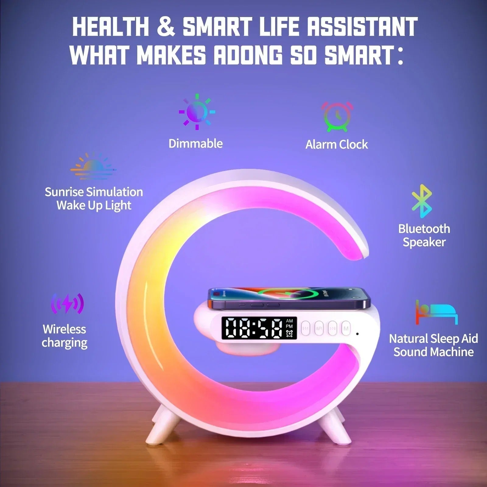 Original Wireless Charger Alarm Clock Speaker RGB Light Multifunction Fast charging Stand Dock For iPhone Samsung Xiaomi Huawei