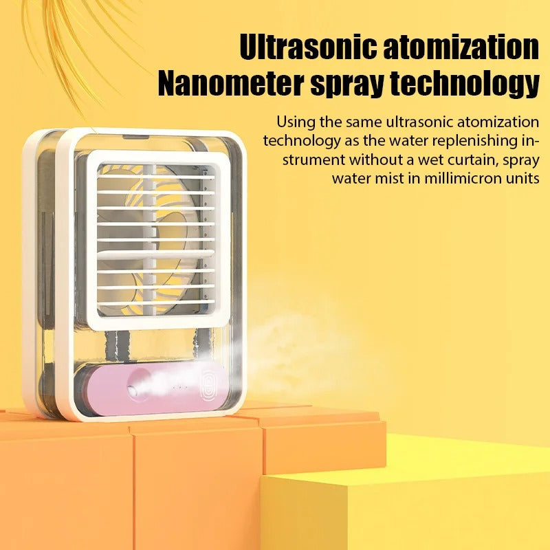 Portable Humidifier Air Conditioners Fan USB Electric Hydrocooling Fan LED Night Light Water Mist 3 in 1 Air Humidifie for Home