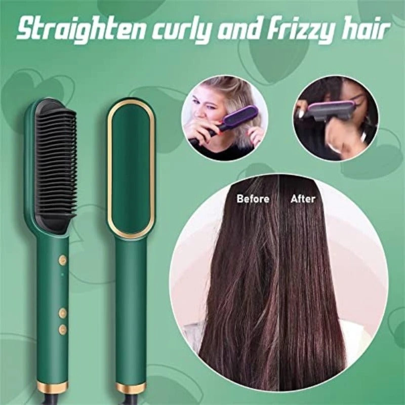 2-in-1 Heated Styling Brush and Curler, 5 Temperature Settings, Portable Electric Hair Straightener Fast Heating and Anti-Scald
