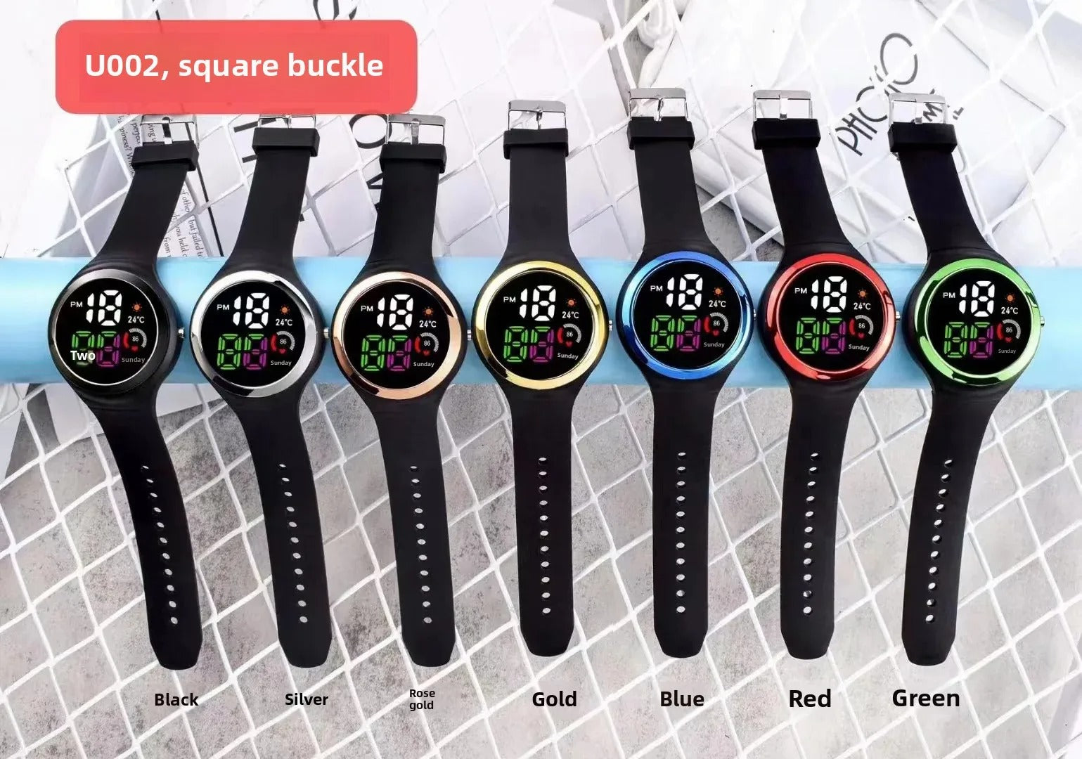 New LED Backlit Button Electronic Watch Outdoor Sports Fashion Electroplated Couple Youthful Wristwatch Night Glow Plastic Lens