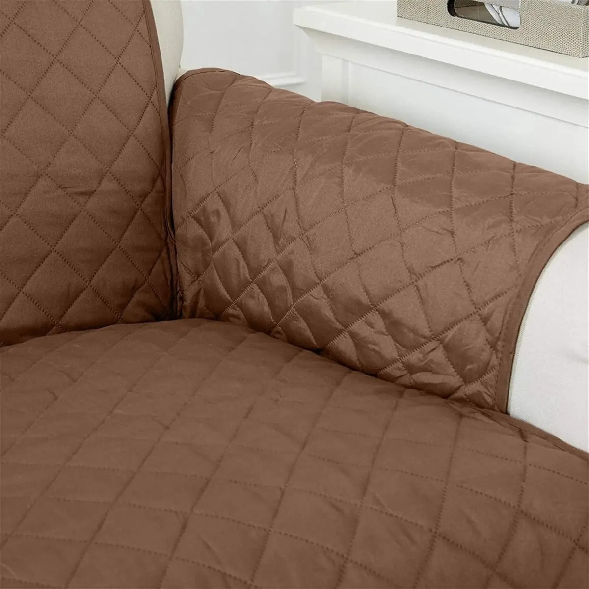 (Double SofaR COVER) EVERSIBLE WASHABLE COUCH Sofa COAT COVER - Brown