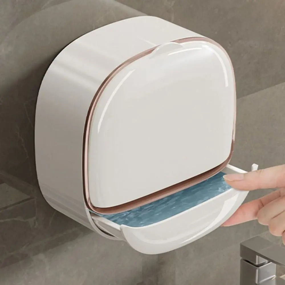 Fashion with Drainage Box Soap Dish Punch-Free Flip Bathroom Drain Soap Box Wall Mounted Waterproof Soap Holder