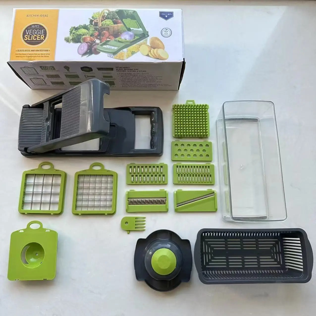 16-in-1 Multifunctional Vegetable Cutter & Slicer – Kitchen Tool with Interchangeable Blades