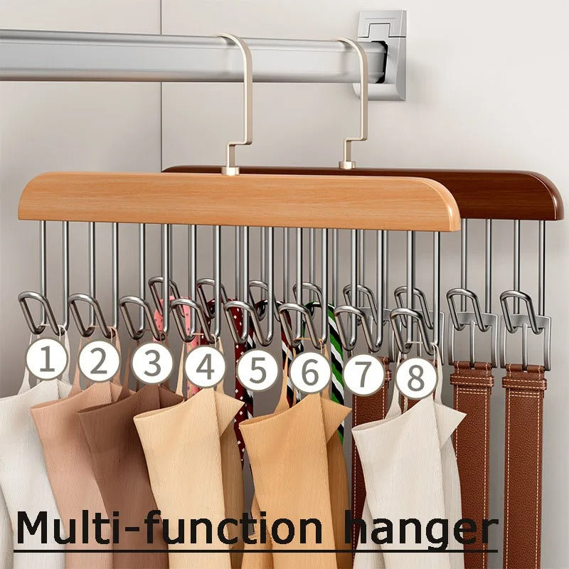1/3/5PCS 8 Hooks Multi-function Wood Caps Belts Hanger High Quality Strong Wooden Storage Rack Tie Hanging No Trace Drying Rack