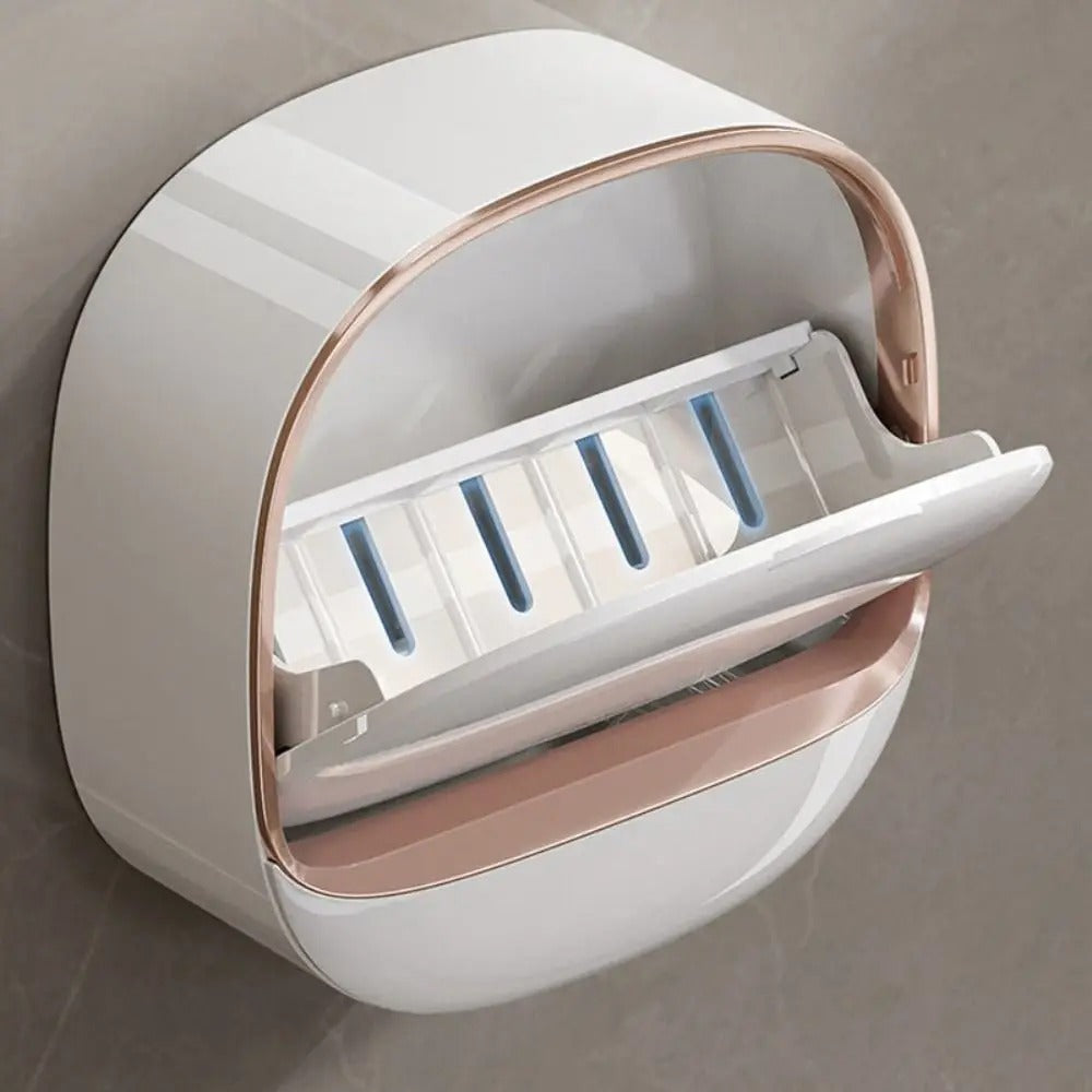 Fashion with Drainage Box Soap Dish Punch-Free Flip Bathroom Drain Soap Box Wall Mounted Waterproof Soap Holder