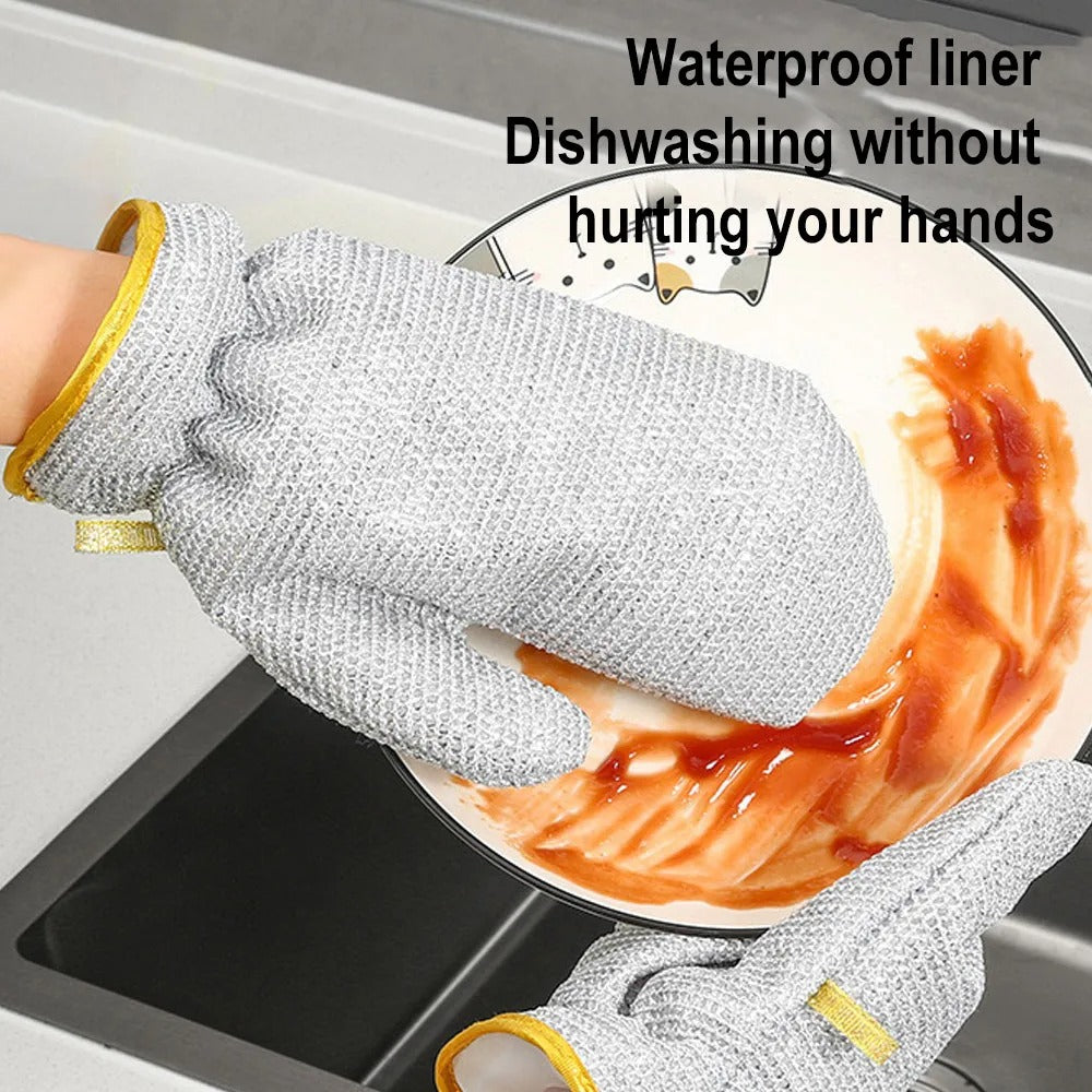 Rust Removal Cleaning Gloves Kitchen Insulation Gloves Steel Wire Dishwashing Cleaning Cloth Waterproof Pot Cleaning Gloves