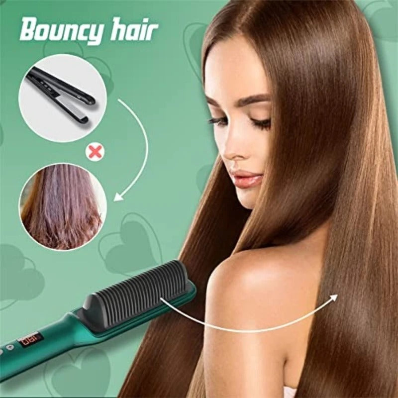 2-in-1 Heated Styling Brush and Curler, 5 Temperature Settings, Portable Electric Hair Straightener Fast Heating and Anti-Scald