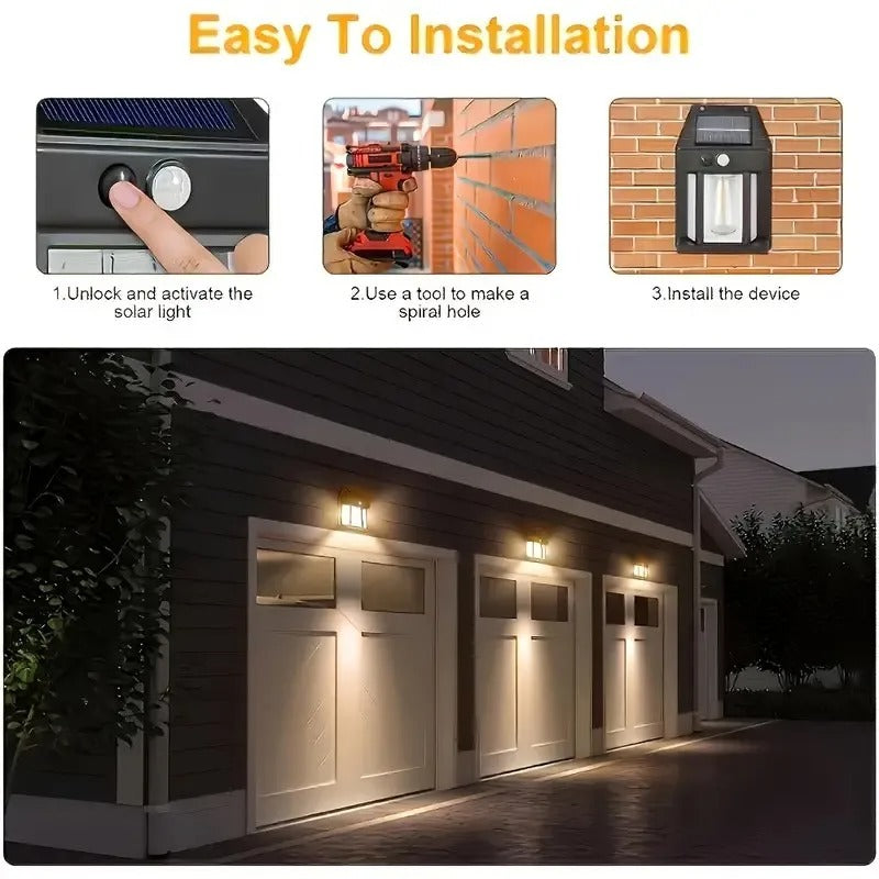 Outdoor solar tungsten filament with motion sensor smart lighting for patio porch deck garage street emergency wall night light