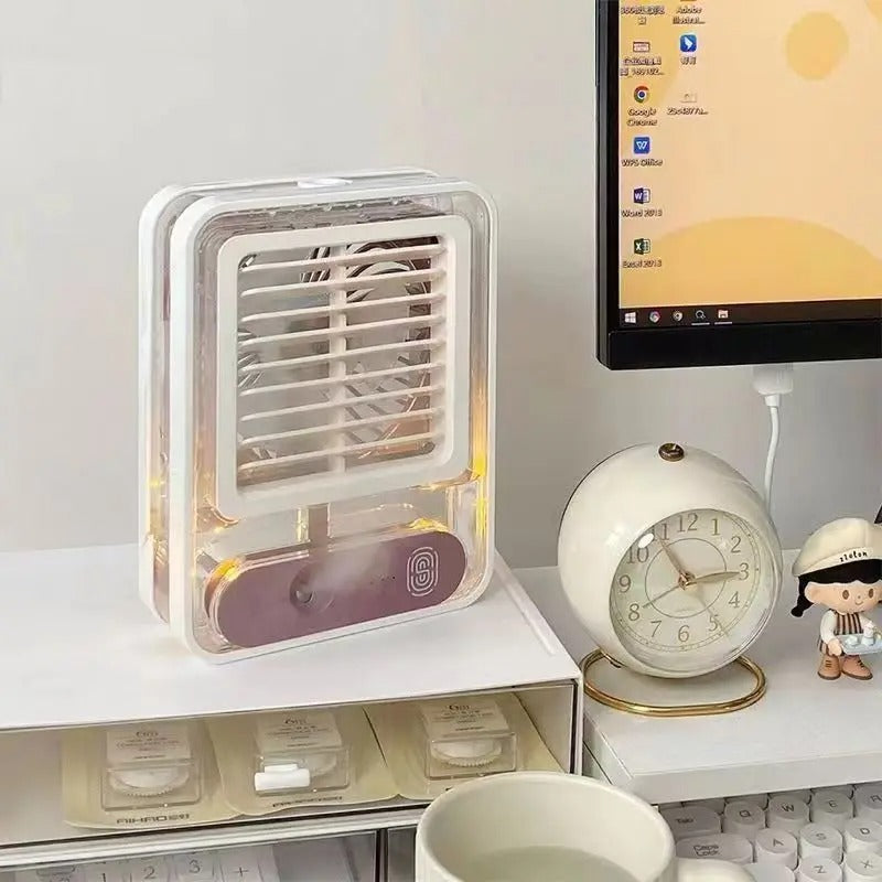 Portable Humidifier Air Conditioners Fan USB Electric Hydrocooling Fan LED Night Light Water Mist 3 in 1 Air Humidifie for Home
